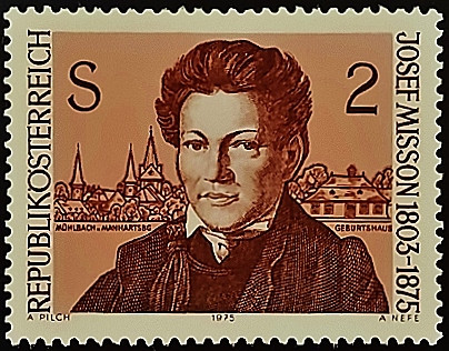 Марка почтовая. "100-летие со дня смерти Йозефа Миссона". 1975 год, Австрия.