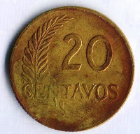 Монета 20 сентаво. 1964 год, Перу.