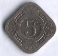 Монета 5 центов. 1940 год, Нидерланды.