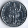 Монета 1 франк. 1993 год, Французская Полинезия.