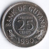 Монета 25 центов. 1990 год, Гайана.