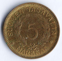 Монета 5 марок. 1948(L) год, Финляндия.
