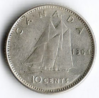 Монета 10 центов. 1964 год, Канада.