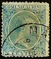 Почтовая марка (5 c.). "Король Альфонсо XIII". 1889 год, Испания.