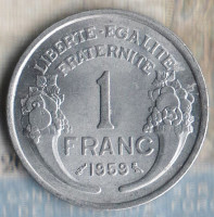 Монета 1 франк. 1959 год, Франция.