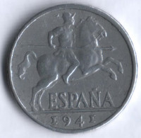 Монета 10 сентимо. 1941 год, Испания.