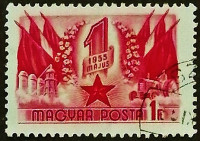 Почтовая марка. "1 мая". 1955 год, Венгрия.