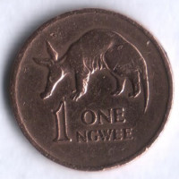 Монета 1 нгве. 1968 год, Замбия.