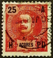 Почтовая марка (25 r.). "Король Карлос I". 1906 год, Азорские острова.
