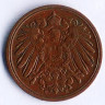 Монета 1 пфенниг. 1894 год (E), Германская империя.