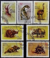 Набор почтовых марок (7 шт.). "Доисторические животные". 1988 год, Афганистан.