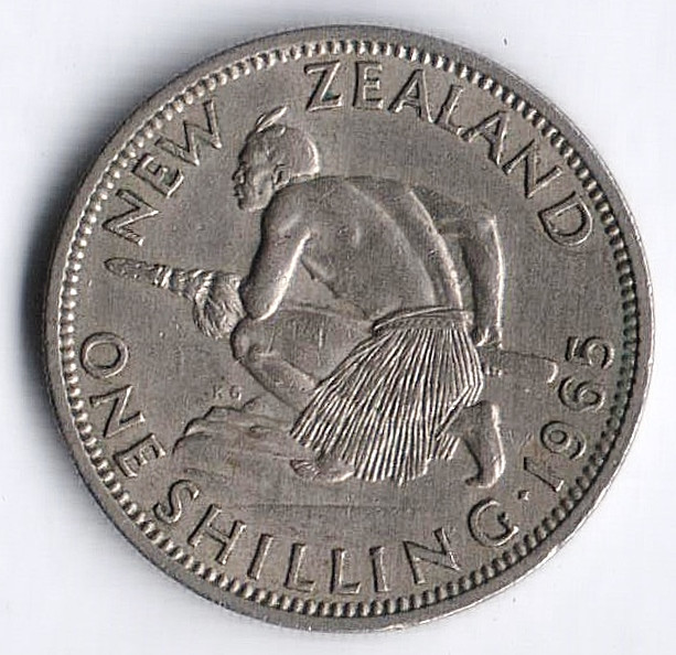 Монета 1 шиллинг. 1965 год, Новая Зеландия.
