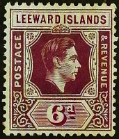 Марка почтовая (6 d.). "Король Георг VI". 1947 год, Британские Подветренные острова.