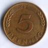 Монета 5 пфеннигов. 1950(D) год, ФРГ.