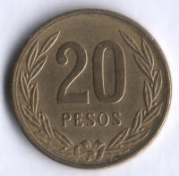 Монета 20 песо. 1984 год, Колумбия.