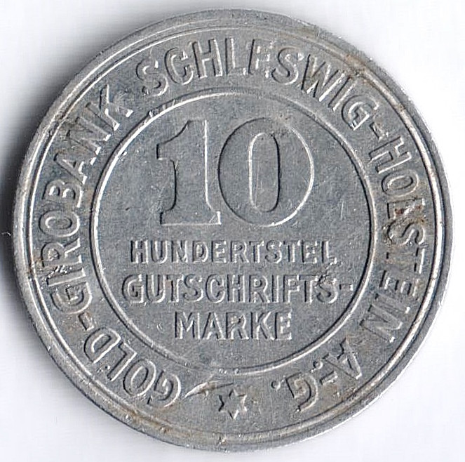 Нотгельд 10 пфеннигов. 1923 год, Шлезвиг-Гольштейн.