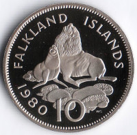 Монета 10 пенсов. 1980 год, Фолклендские острова. Proof.