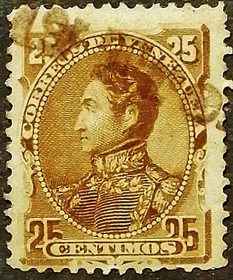 Почтовая марка (25 c.). "Симон Боливар". 1882 год, Венесуэла.