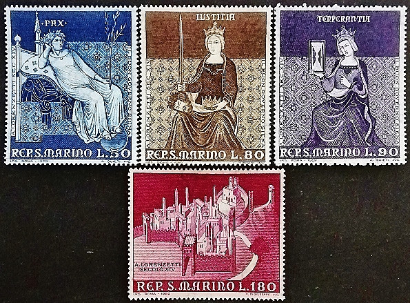 Набор марок (4 шт.). "Фрески". 1969 год, Сан-Марино.