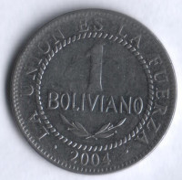 Монета 1 боливиано. 2004 год, Боливия.