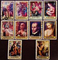 Набор почтовых марок (10 шт.). "Художники - Луис де Моралес". 1970 год, Испания.