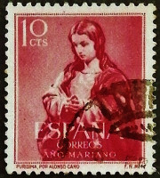 Почтовая марка. «Образ Пречистой Девы». 1954 год, Испания.