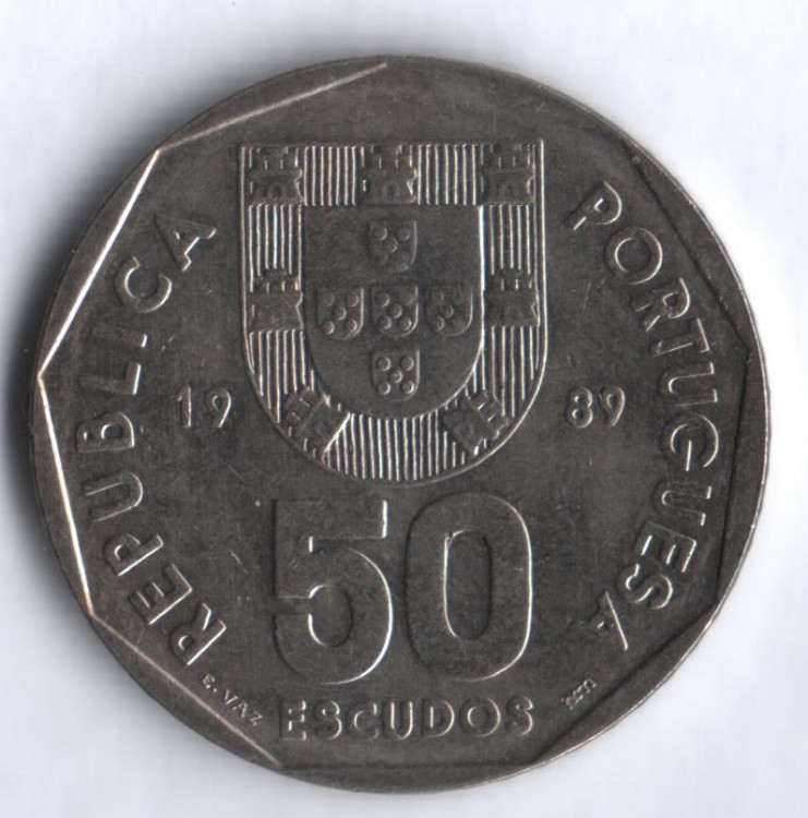 Монета 50 эскудо. 1989 год, Португалия. 
