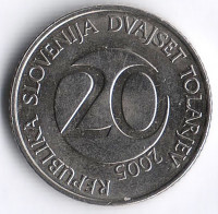 Монета 20 толаров. 2005 год, Словения.