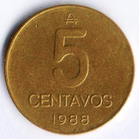 Монета 5 сентаво. 1988 год, Аргентина.