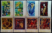 Набор марок (8 шт.). "Витражи". 1971 год, Польша.