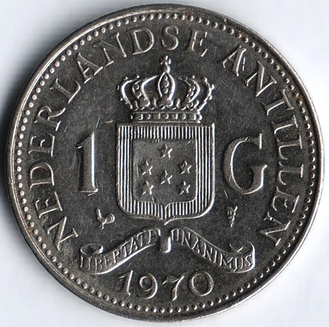 Монета 1 гульден. 1970 год, Нидерландские Антильские острова.