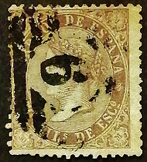 Почтовая марка. "Королева Изабелла II". 1869 год, Испания.
