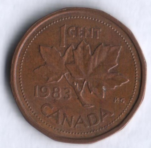 Монета 1 цент. 1983 год, Канада.