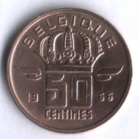 Монета 50 сантимов. 1966 год, Бельгия (Belgique).