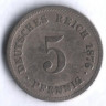 Монета 5 пфеннигов. 1876 год (D), Германская империя.