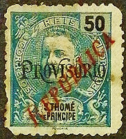 Почтовая марка (50 r.). "Король Карлос I". 1920 год, Сан-Томе и Принсипи.