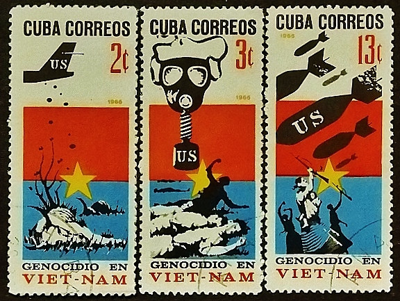 Набор почтовых марок (3 шт.). "Война во Вьетнаме". 1966 год, Куба.