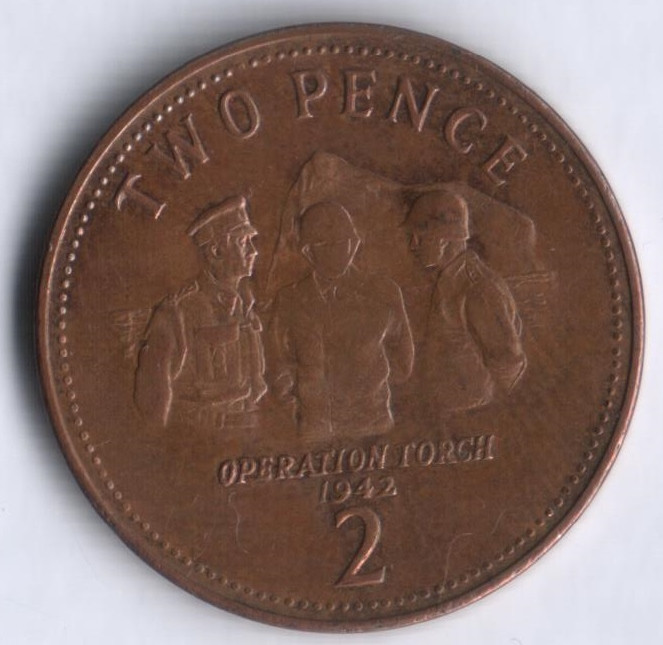 Монета 2 пенса. 2013 год, Гибралтар.