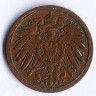 Монета 1 пфенниг. 1894 год (F), Германская империя.