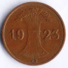 Монета 1 рентенпфенниг. 1923 год (G), Веймарская республика.