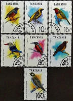 Набор почтовых марок (7 шт.). "Птицы". 1992 год, Танзания.