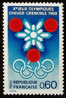Марка почтовая. "Зимние Олимпийские Игры, Гренобль-1968". 1967 год, Франция.