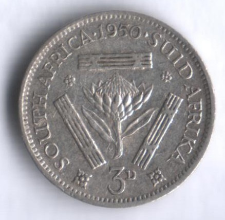 3 пенса. 1950 год, Южная Африка.