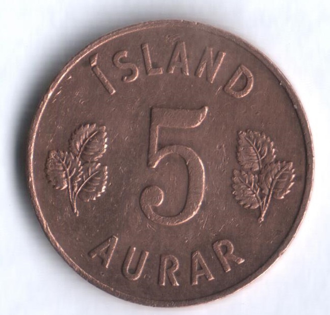 Монета 5 эйре. 1959 год, Исландия.