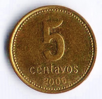 Монета 5 сентаво. 2006 год, Аргентина.