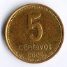 Монета 5 сентаво. 2006 год, Аргентина.