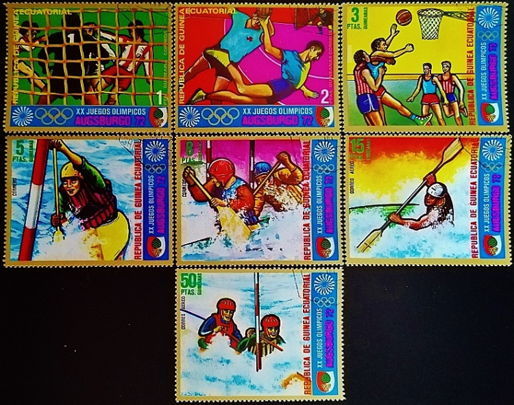 Набор почтовых марок (7 шт.). "Летние Олимпийские игры, Мюнхен`1972: События в Аугсбурге". 1972 год, Экваториальная Гвинея.