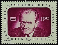 Марка почтовая. "100-летие Фердинанда Порше". 1975 год, Австрия.