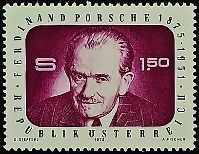 Марка почтовая. "100-летие Фердинанда Порше". 1975 год, Австрия.