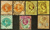 Набор почтовых марок (7 шт.). "Королева Виктория - Юбилейный выпуск". 1887-1900 годы, Великобритания.
